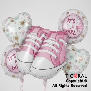 SET DE GLOBOS METALIZADO BABY ZAPATILLAS ROSA 5 UNIDADES X 1